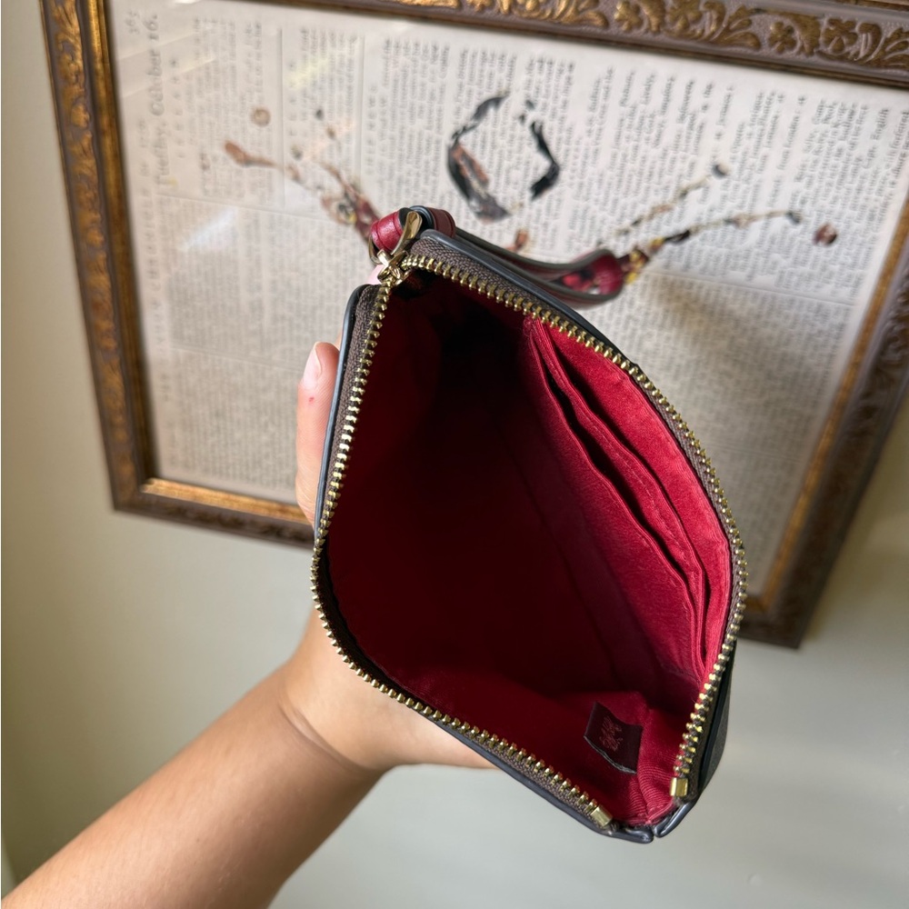 Coach Brown Signature Canvas Tote with Black Handles and Red Accent Pouch Set - Picture 8 of 12